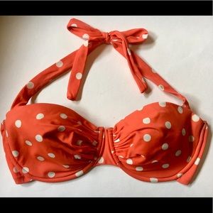 J. Crew Retro Bikini Top Orange Polka Dot 38D EUC
